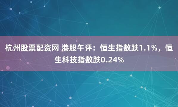 杭州股票配资网 港股午评：恒生指数跌1.1%，恒生科技指数跌0.24%